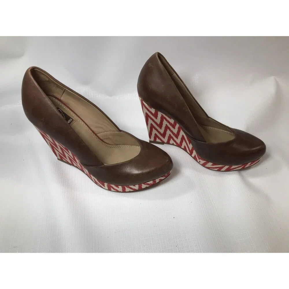 Ella Moss Leather Platform Wedge Chevron Heels Size 7m
